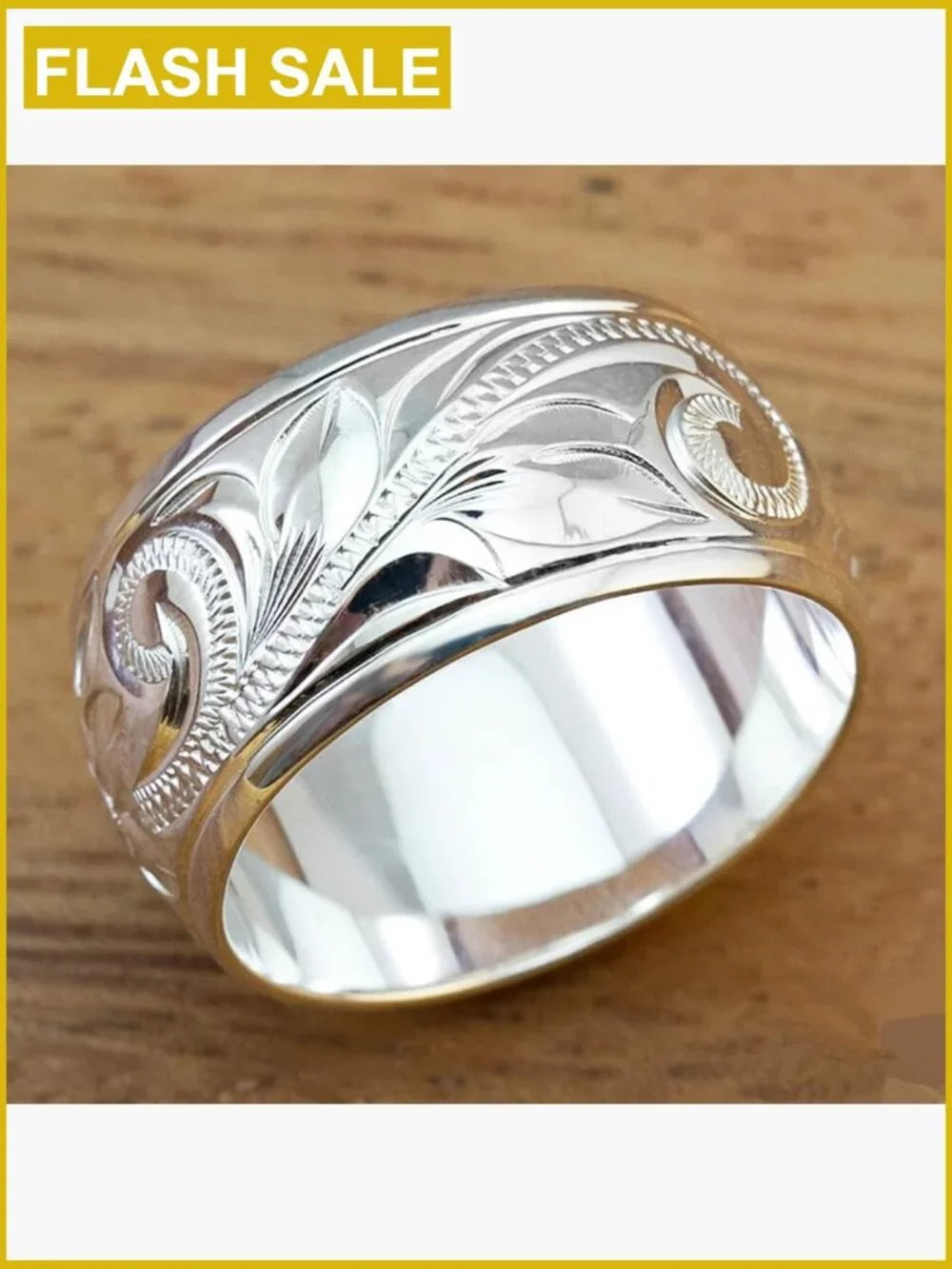 925 Sterling Silver Carved Flower Ring Stackable Band Engagement Wedding Size 10
